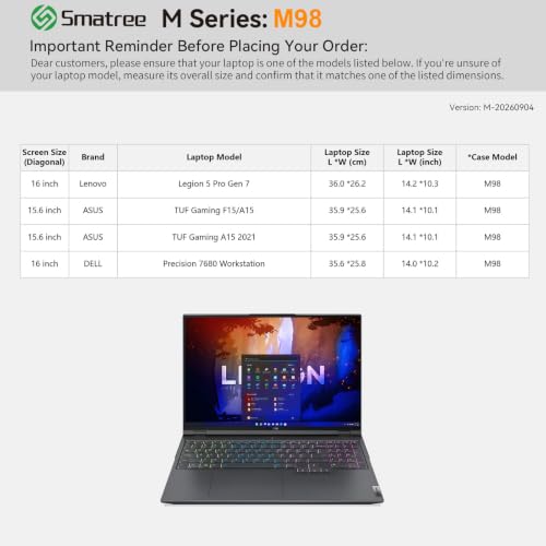 Image of Smatree M98 16 inch Hard Laptop Sleeve for Lenovo Legion 5 Pro Gen 7