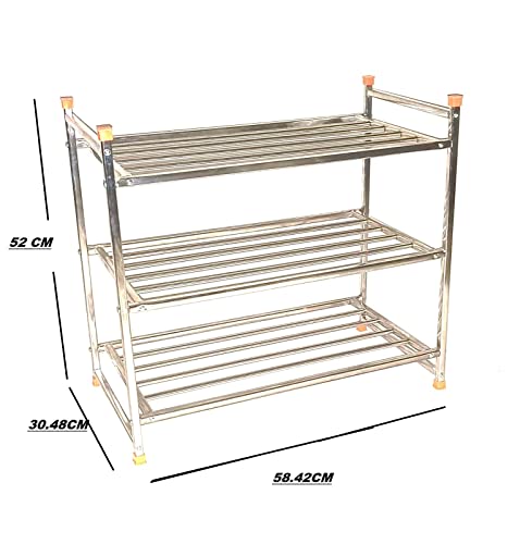Image of 3 Shelf Stainless Steel Shoe Rack, Organizer,Book Shelf,Cloth Rack