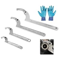 SWAWIS Ein 4er-Set Hakenschlüssel Verstellbar, C Schraubenschlüssel aus Chrome Vanadium, mit Handschuhe, für 19-170mm Nutmutternschlüssel für Stoßdämpfer Wasserzähler(Quadratischer Kopf)