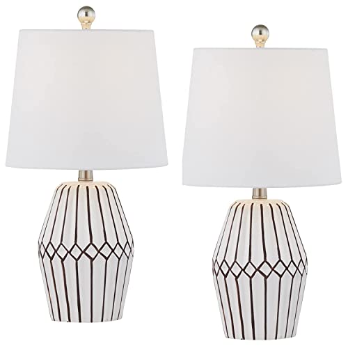 Maxax Ceramic Table Lamps Set Of 2, White Irregular Geometric Bedside Desk Lamps, Farmhouse Nightstand Lamps With White Fabric Shade For Living Room Family Bedroom #TOP13