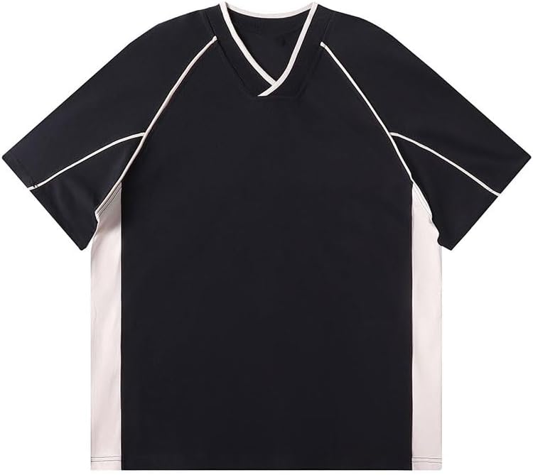 Fashion Retro Cotton V-Neck Short Sleeves Leisure Sports Loose T-Shirt Breathable Comfortable Quick-Drying Vest(D,Large)