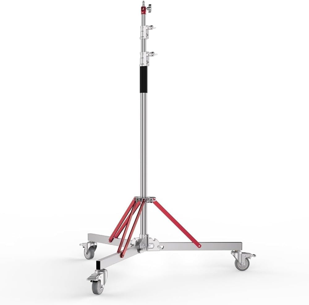 EMART Heavy Duty Light Stand with Casters, 10ft/300cm Adjustable 100% Stainless Steel Tripod Stand for Monolight, Studio Softbox, Reflector,Strobe