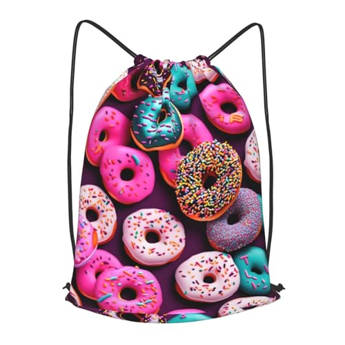 TTIGLHOH Mochila con cordón de dona, bolsa de poliéster de almacenamiento deportivo para gimnasio, viajes, Negro, S