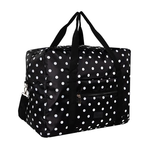 Image of Periea Ryanair & EasyJet Cabin Bag 40x25x20cm / 45x36x20cm – Underseat Travel Duffel Bag (Black with White Polka Dots, Easyjet)