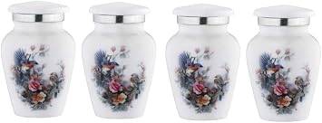 BOLD & DIVINE Birds & Floral Theme Cremation Urn | Human Ashes Adult Memorial urn, Burial, Funeral Cremation Urns Small Urns_Set of 4