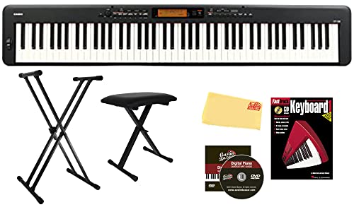 Casio CDP-S360 88-Key Compact Digital Piano - Black Bundle with Adjustable Stand, Bench, Instructional Book, Online Lessons, Instructional DVD, and Austin Bazaar Polishing Cloth