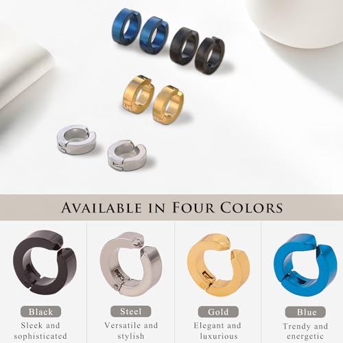 8-Piece Non-Piercing Ear Clips – Stainless Steel Fake Ear Hoops for Men and Women, 4 Colors4