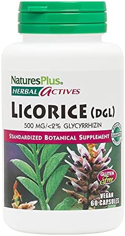 NaturesPlus Herbal Actives Licorice (DGL) Capsules - 500mg, 60 Vegan Supplements - Vegetarian, Gluten-Free - 60 Servings