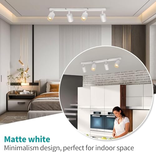 wowatt LED Deckenstrahler 4 Flammig, Deckenlampe Weiß Schwenkbar GU10, Spotleuchte Wandspot Deckenleuchte Drehbar, Spotlight Lampe Deckenspots für Küche, Schlafzimmer, Wohnzimmer (Ohne Leuchtmittel)