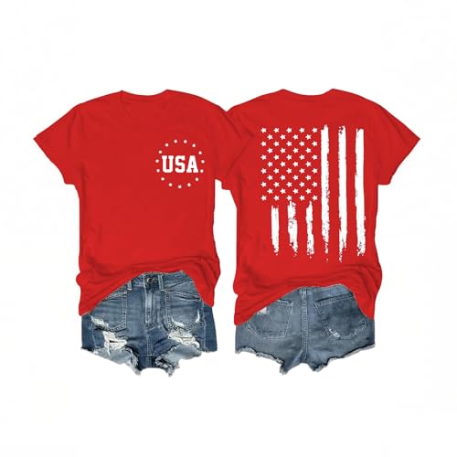 Women's 4th of July Outfits USA Shirt Memorial Day Red White and Blue Patriotic Shirts American Flag Graphic Tops