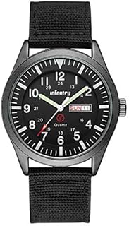 Infantry Mens Military Watch Analogue Causal Black Waterproof Wrist Watches for Men Army Tactical Field Work 12/24 Hour Outdoor Sport Wristwatch with Nylon Strap