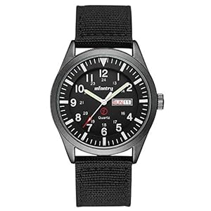 Infantry Military Watches for Men, Mens Field Wrist Watch for Tactical Outdoor Sport, Army Work Analogue Wristwatch, Date Day Display, 50M Waterproof, Black Nylon Strap