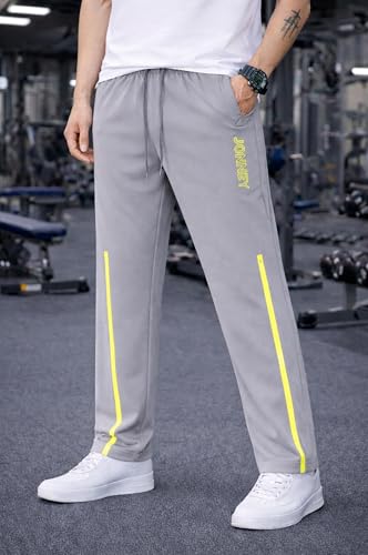 Image of Mack Jonney Men's Track Pants with Neon Yellow Side Stripe | Regular Fit Gym & Sports Lower | Activewear Training Joggers with Drawstring-M7961