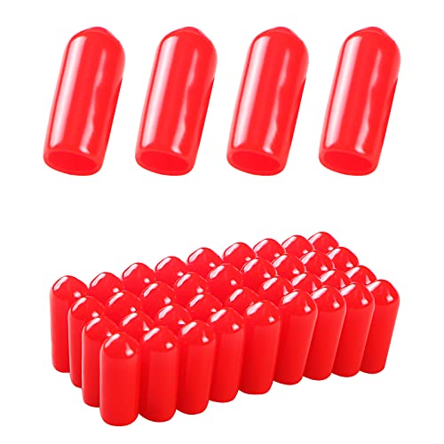 Image of Rubber Round End Cap Cover 1 /5 Inch(5.0mm) Screw Thread Protectors PVC Flexible Tubing Pipe Protective Bolt Screw Thread Protector Safety Cover | for Pipe Post Tubing Rod Cover 50 Pcs (Red)