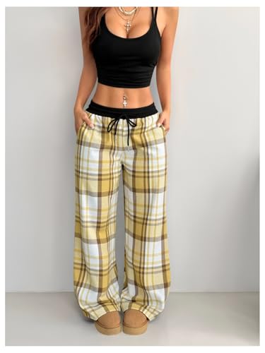 Image of SOLY HUX Women's Plaid Checkered Pants Flannel Pajama Pants with Pockets