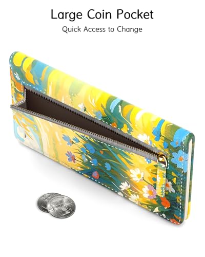 Image of Nipichsha Womens Wallet, RFID Slim Wallets for Women, Thin Ladies Credit Card Holder Purse, Cute Leather Bifold Clutch Billfold with 11 Card Slots & ID Window, Summer Dog