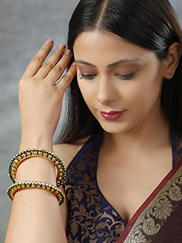 Green Kundan Plated Set of 2 Bangle Set, Traditional Gift