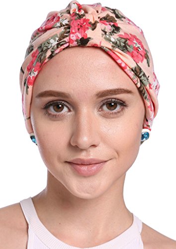 YI HENG MEI Women's Elegant Floral Pleated Indian Turban Hat Chemo Cancer Cap Sleep Cap