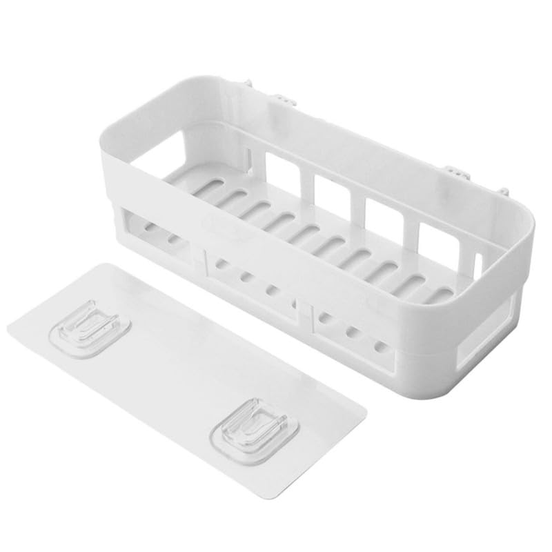 VARTI Multipurpose Plastic Bathroom Kitchen Office Organize Shelf Rack Shower Corner Caddy Basket with Strong Adhesive Magic Sticker (1Pcs)