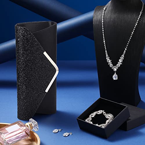 4 Pcs Women Rhinestone Jewelry Set Floral Wave Teardrop Crystal Wedding Necklace Earrings Floral Cluster Wave Bracelet Glitter Envelope Evening Bag Handbag Party Bridal Purse3