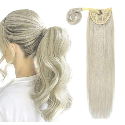 Hanna Int Ponytail Extensions Remy Hair Wrap Around Ponytail Extensions Human Hair Grey Ponytail for Women Clip in Ponytail Hair Extension