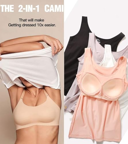 Tank Top with Built in Bra Cup for Women Casual Wide Strap Sleevless Layer Camisole Yoga Top Pack S-3XL2