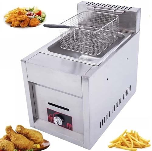 QIANMEI Fritteusen Kommerzielle Gas-Einzelfritteuse Mit 6 L Einzeltank, Professioneller Hochleistungs-Außenkocher Aus Edelstahl for Frittierrestaurants, Supermärkte Und Fast-Food-Stände