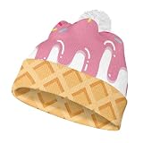 Noprintge Creative Ice Cream Cone Adult Winter Beanie Hat with Wool Ball, Thick Warm Winter Knit Hat Skull Cap Beanies for Men Women