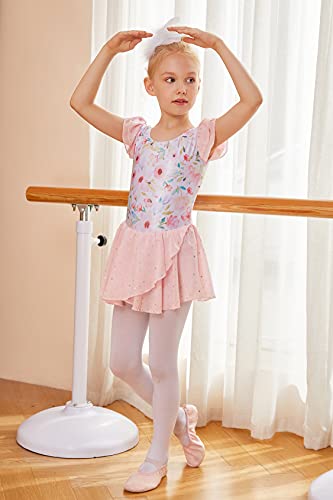 Arshiner Girls,Little kid Ruffle Sleeve Ballet Dance Dress Tutu Skirted Leotard Pink Floral