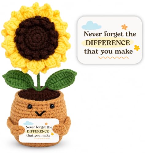THEGIFTY Emotional Support Crochet Sunflower – Handmade Appreciation Gift for Teachers, Coworkers – Never Forget The Difference, Inspirational Gifts for Women, Graduation Gifts, Employee Appreciation