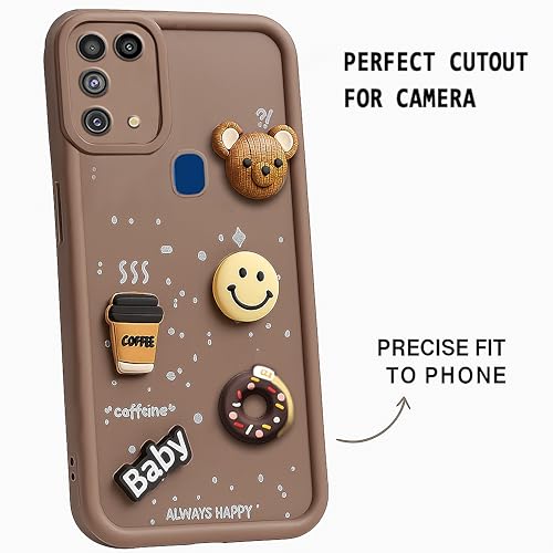 Image of COLORflow Back Cover Compatible with Samsung Galaxy M31 / F41 / M31 Prime | Cute Fun Cartoon 3D Ball Coffee Silicone Case (Brown) | Designer Camera and Body Protected Back Cover
