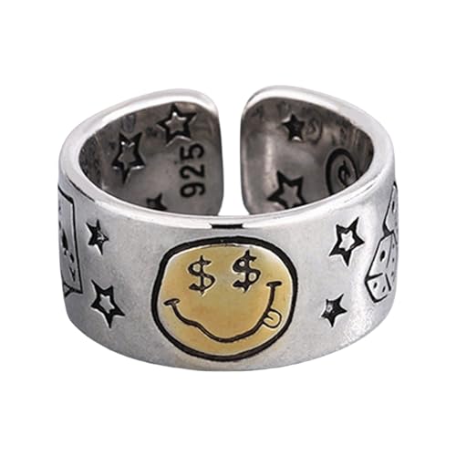 Bagues d'ouverture étoile et smiley réglables pour bijoux de fête