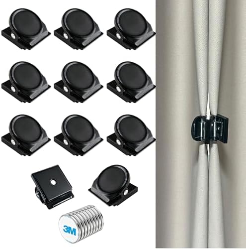 Kenqulio 10 Pcs Plus Size Metal Magnetic Curtain Clips - Outdoor Curtain Magnets Closure for Indoor/Outdoor Use - Patio, Mosquito Net, Cabana & Gazebo (Black)