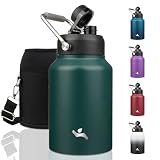 Konokyo Half Gallon Jug with Handle,64 oz Insulated Water Bottle with Carrying Pouch,Double Wall Vacuum Stainless Steel Metal Bottle,Dark Green