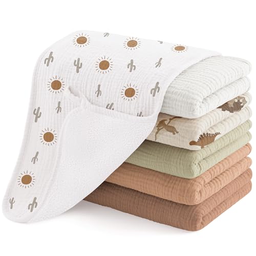 Susurration Muslin Burp Cloths for Baby 6 Pack Large 50 * 25cm Soft Baby Burping Cloths for Unisex Boys and Girls, Newborn Essentials Large Extra Absorbent Washcloths (Brown Print) by Susurration - Used condition - CA$22.07