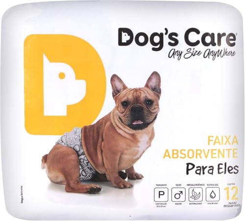 DOG’S CARE Fralda Descartável Para Cães Machos - Fralda Absorvente Para Cachorros Idosos e Filhotes - Tamanho P - Cintura de 22 a 33cm - 12 Unidades