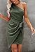 PRETTYGARDEN Women's Fashion One Shoulder Ruched Bodycon Fitted Cocktail Party Mini Dress (Army Green,Small)
