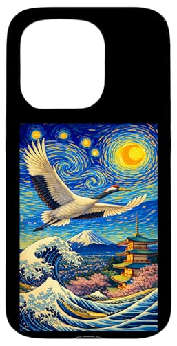 Flying Japanese Red Crowned Crane in The Starry Night Paint �X�}�z�P�[�X iPhone 15 Pro �p