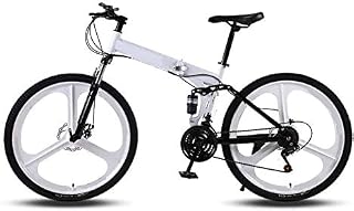 RENXR 26 Inch Mountain Bikes, Folding High Carbon Steel Frame Variable Speed Double Shock Absorption Foldable Bicycle For People with A Height of 160-185Cm