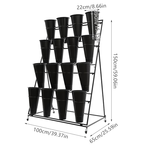Support de bar à fleurs en fer noir à 4 niveaux pour terrasse et jardin