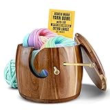 Tyck Design's Large Wooden Yarn Bowl with Lid - 9x7 Inch XL Acacia Wood Holder for Knitting, Crocheting & Macrame - Extra Big & Strong Yarn Storage