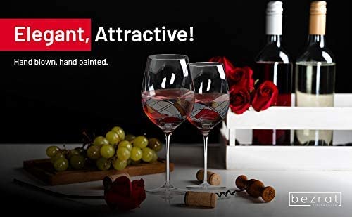 Bezrat Wine Glasses Hand Painted - Set Of 2 - Women Wine Gift - Wine Lover Glass - Beautiful Glassware Gifts Ideas For Women Inspired By 'Duomo Di Milano' Mothers Day - 12 Oz (Gold) #TOP7