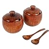 Kruiden opbergsuiker Kom Hout Spice Pot Jar Zoutkelder Creature Container met deksellepel voor keukenopslag 2Set