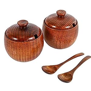 Kruiden opbergsuiker Kom Hout Spice Pot Jar Zoutkelder Creature Container met deksellepel voor keukenopslag 2Set