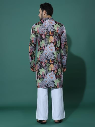 Greciilooks Men's Cotton Solid Regular Fit Kurta Set (Gl-M154&Mp105_Charcoal_L)