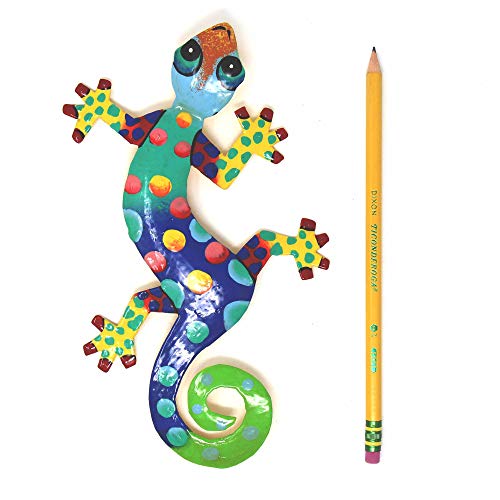 Global Crafts 8" Painted Gecko Recycled Haitian Metal Wall Art Blue Green, Florida #TOP1