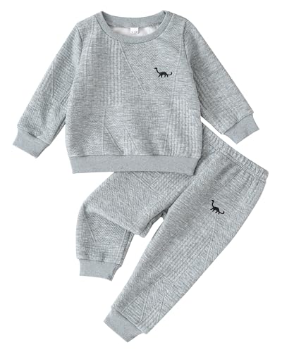 Rosibel Toddler Baby Boy Sweatsuit Set: 2 Piece Fall Clothes Long Sleeve Solid Sweatshirt and Pants Winter Outfits for Infant 12-18 Months Grey