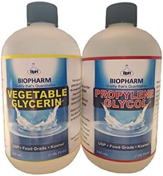 Propylene Glycol and Vegetable Glycerin Combo 2-Pack: one PG and one VG, 500 mL (1.06 Pint) Each — Food-Grade Kosher Liquids — Dispensing Caps Included