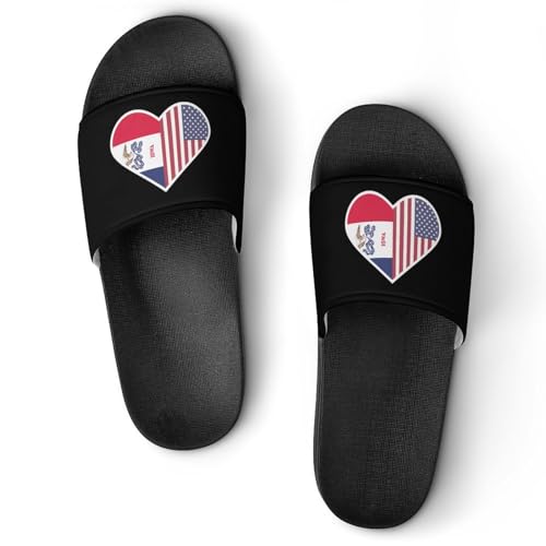 U.S. and Iowa Flag Non Slip Slides Sandals for Women Men Quick Drying Shower Shoes for Bathroom Pool Beach