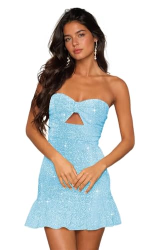 Sparkly Homecoming Dresses for Teens Short Tight Sequin Mini Dress with Bow NA2133